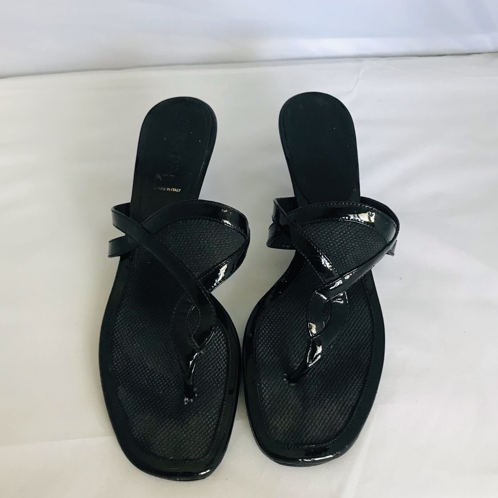 PRADA Leather Kitten-Heel Thong Sandals